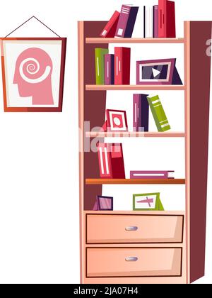 Icona interna dello psicologo piano con libreria e poster sulla parete illustrazione vettoriale Illustrazione Vettoriale