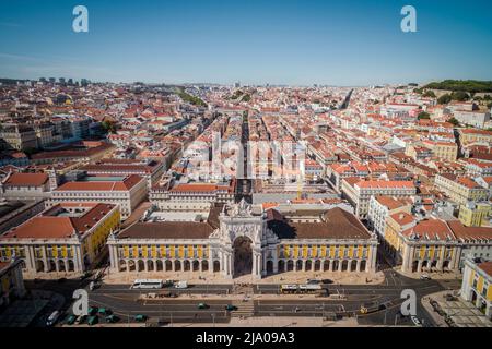 Veduta aerea di Piazza Comercio a Lisbona, Portogallo. Foto Stock