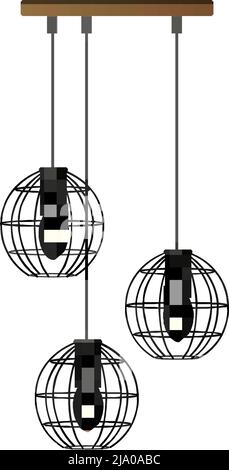 Icona realistica con lampadario in metallo sospeso in stile loft con tre lampadine illustrazione vettoriale Illustrazione Vettoriale