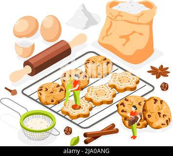 Panetteria composizione isometrica con immagini di biscotti con ingredienti di pasticceria e utensili da forno immagini illustrazione vettoriale Illustrazione Vettoriale