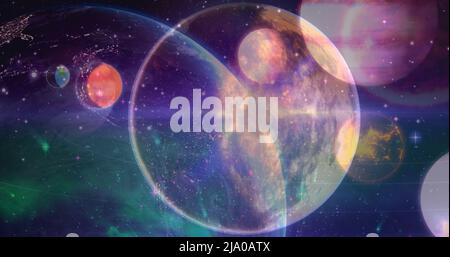Scienza composizione Universo combinato con pianeta animato Foto Stock