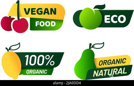 Collezione di etichette vegane, prodotti biologici e naturali Illustrazione Vettoriale
