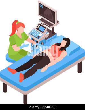 Composizione gastroenterologica isometrica con esame medico del paziente con illustrazione del vettore ecografico Illustrazione Vettoriale