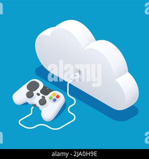Concetto isometrico del servizio di gioco su cloud con simboli cyberspazio illustrazione vettoriale Illustrazione Vettoriale