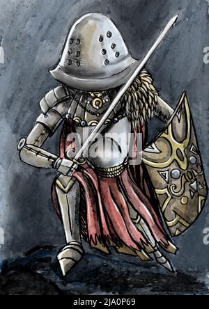 arte dell'illustrazione del personaggio di fantasia del cavaliere medievale Foto Stock