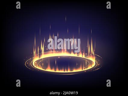 Visualizzazione e visualizzazione del prodotto. Realtà virtuale GUI e UI. Futuristico di scienza del portale e dell'ologramma. Hi-tech digitale sci-fi in luminoso proiettore HUD. Magi Illustrazione Vettoriale