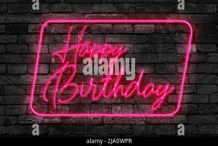 Insegna al neon happy birthday su sfondo nero Foto stock - Alamy