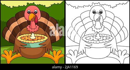 Illustrazione di Thanksgiving Turkey Holding Pie Illustrazione Vettoriale