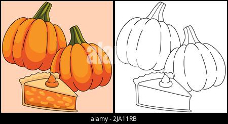 Illustrazione colorata di torta di ringraziamento e Pumpkins Illustrazione Vettoriale