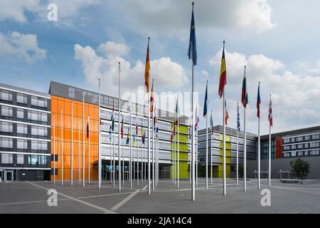 Lussemburgo, maggio 2022. Vista esterna del Parlamento europeo - edificio Adenauer nel centro della città Foto Stock