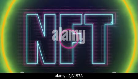 Immagine di cerchi al neon su nft su sfondo nero Foto Stock