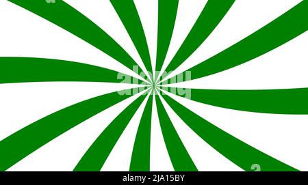 Twisted green Vector background su bianco, spirale psichedelica con raggi radiali, twirl, effetto fumetto ritorto, spirale ipnotica Illustrazione Vettoriale