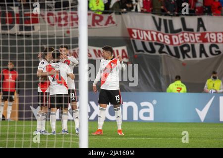 I giocatori di Fotball del River Plate Team Argentina giocano contro Alianza de Lima, per la Libertadores Cup. Foto Stock