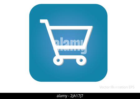 icona del carrello bianco come modello per il business online su rettangolo arrotondato blu. Illustrazione vettoriale Illustrazione Vettoriale
