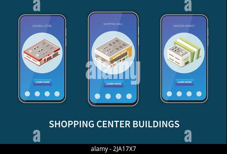 Centro commerciale con simboli del mercato della drogheria isometrico isolato vettore illustrazione Illustrazione Vettoriale