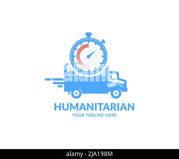 Aiuto umanitario, aiuto materiale, aiuto governativo concept logo design. Tempi di consegna rapidi. Beneficenza e aiutare i poveri e bisognosi vettore. Illustrazione Vettoriale
