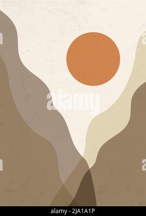 Astratto boho paesaggio di montagna poster Illustrazione Vettoriale