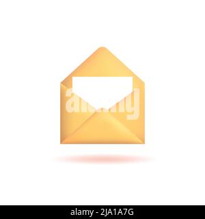 3d busta con lettera. Nuovo messaggio o casella di posta in arrivo, icona realistica isolata su sfondo bianco. Illustrazione vettoriale Illustrazione Vettoriale