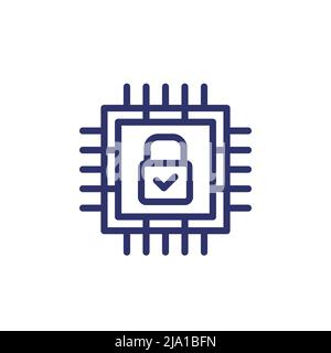 Icona della linea di crittografia hardware con chipset Illustrazione Vettoriale