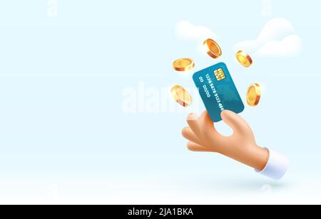 Mano che tiene un'icona della carta di credito, messaggio banner. Illustrazione vettoriale Illustrazione Vettoriale