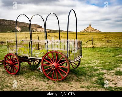 Il Camney Rock National Historic Site è stato un punto di riferimento lungo l'Oregon Trail, il California Trail e il Mormon Trail vicino a Bayard, Nebraska USA Foto Stock