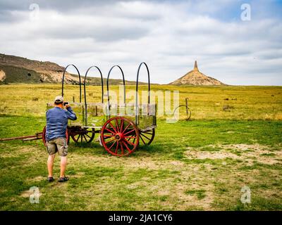 Il Camney Rock National Historic Site è stato un punto di riferimento lungo l'Oregon Trail, il California Trail e il Mormon Trail vicino a Bayard, Nebraska USA Foto Stock
