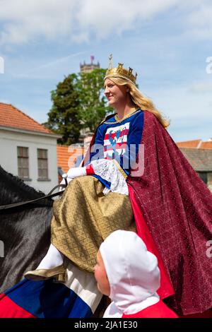 L'illustrazione raffigura l'evento della Processione del Sacro sangue (Heilige Bloedprocessie - Processione Saint-Sang), giovedì 26 maggio 2022 a Brugge. Durante Foto Stock