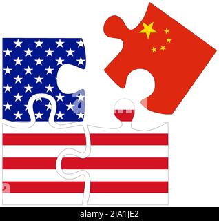 USA - Cina : forma di puzzle con bandiere, simbolo di accordo o amicizia Foto Stock