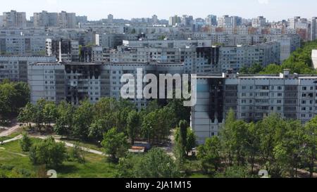 La situazione nella città di Kharkiv, Ucraina, dopo l'abbattimento dei missili russi, durante l'invasione russa, come la Russia ha invaso l'Ucraina il 24 febbraio, pictu Foto Stock