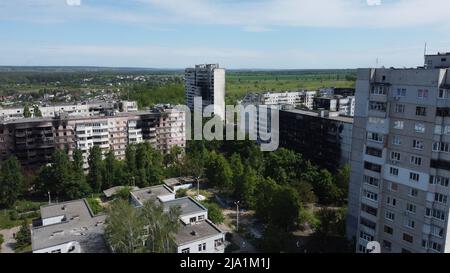 La situazione nella città di Kharkiv, Ucraina, dopo l'abbattimento dei missili russi, durante l'invasione russa, come la Russia ha invaso l'Ucraina il 24 febbraio, pictu Foto Stock