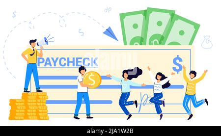 Stipendio e stipendio concetto Boss pagare stipendi ai dipendenti Payday calendario premio denaro lotteria vincita Payroll imposta deposito pagatore softwa Illustrazione Vettoriale