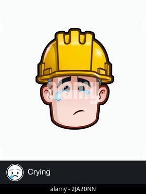Icona di un lavoratore di costruzione faccia con gridare espressione emotiva. Tutti gli elementi su strati e gruppi ben descritti. Illustrazione Vettoriale