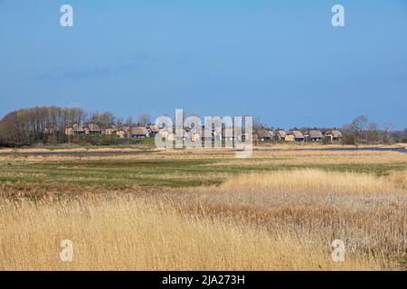 Villaggio vacanze Reetdorf Geltinger Birk, riserva naturale Geltinger Birk, Geltinger bight, Schleswig-Holstein, Germania Foto Stock