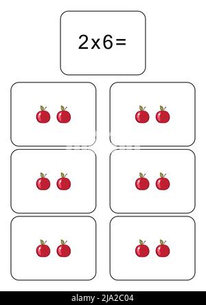 Tabella di moltiplicazione di 2. Scheda matematica con un esempio, disegno. Quadrato di moltiplicazione, illustrazione vettoriale. Prodotto stampato, striscione, tabella per Illustrazione Vettoriale