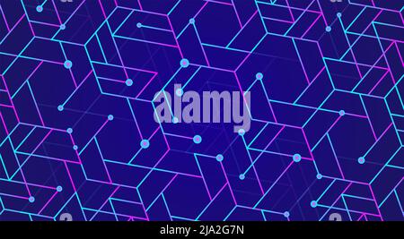 astratto blu viola esagono, rete o immagine elettrica, trama geometrica sfondo, tecnologia scientifica, concetto di ingegneria Foto Stock