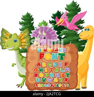 Carattere dinosauro a-z con illustrazione del personaggio cartoon Illustrazione Vettoriale