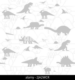 Dinosauro modello senza cuciture. Dino sfondo. Dinosauri e texture paesaggio antico. Ornamento del tessuto del bambino Illustrazione Vettoriale