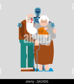 Infermiere robot. Cyborg Home assistenti e pensionato. Offerta non valida robotica. Illustrazione Vettoriale