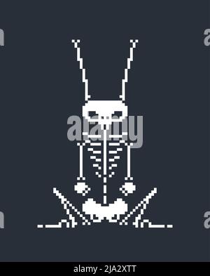 Skeleton Rabbit pixel art. 8 bit Skull leare. Immagine vettoriale pixelata Illustrazione Vettoriale