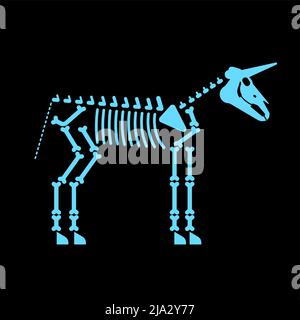Scheletro unicorno isolato. Cavallo magico con ossa di corno. Illustrazione vettoriale Illustrazione Vettoriale