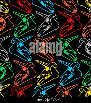 Modello cranio unicorno senza cuciture. Cavallo magico con corno di fondo cranio. Trama vettoriale Illustrazione Vettoriale