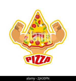 Forte logo pizza sport. Emblema pizza sport club. Cartello da gioco food mascotte. Simbolo forte Illustrazione Vettoriale