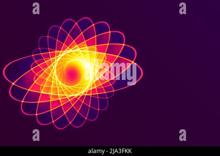 Simbolo dell'energia atomica. Elettroni che si muovono sulle orbite concetto di energia atomica. Modello di reazione nucleare Foto Stock