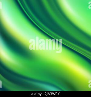 3d rendering, astratto sfondo ondulato di seta verde fresco, ondulazioni, trama iridescente verde smeraldo. Tessile moda moderna, design alla moda, tessuto setoso Foto Stock