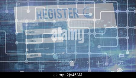 Immagine della rete di connessioni tramite scheda di registro ed elaborazione dati Foto Stock