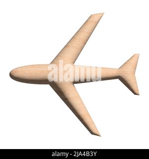 3D simbolo di aeroplano di legno raffigurazione su sfondo bianco Foto Stock