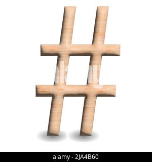 3D simbolo hashtag in legno raffigurazione su sfondo bianco Foto Stock