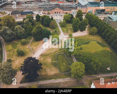 Castello di Odense (Odense slot) in Danimarca da Drone Foto Stock