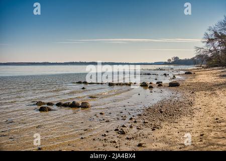 Penisola di Holnis nel fiordo di Flensburg tra la Danimarca e la Germania Foto Stock