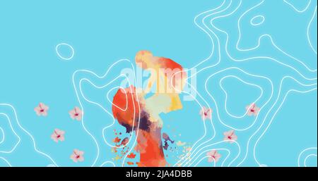 Immagine di isoipsi su macchia colorata e fiori Foto Stock